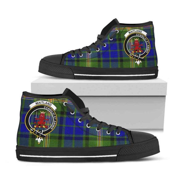 Scottish Maitland Clan Crest Tartan High Top Shoes Black Sole Tartan Plaid