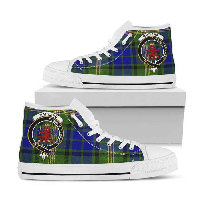 Scottish Maitland Clan Crest Tartan High Top Shoes White Sole Tartan Plaid