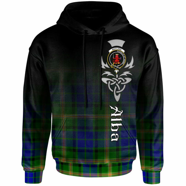 Scottish Maitland Clan Crest Tartan Hoodie - Alba Gu Brath Family Crest Celtic Inspired Front Side Tartan Plaid