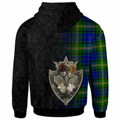 Scottish Maitland Clan Crest Tartan Hoodie - Half Thistle Flowers Celtic Design Back Side Tartan Plaid