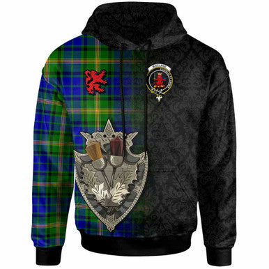 Scottish Maitland Clan Crest Tartan Hoodie - Half Thistle Flowers Celtic Design Front Side Tartan Plaid