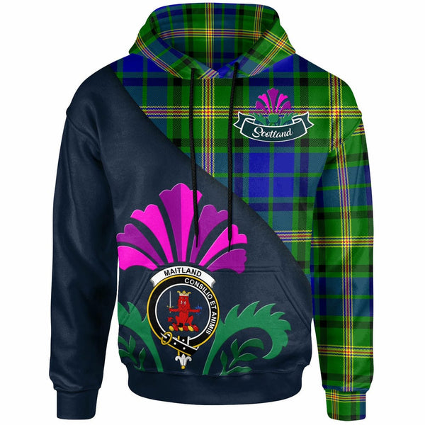 Scottish Maitland Clan Crest Tartan Hoodie - Scotland Thistle Style Front Side Tartan Plaid