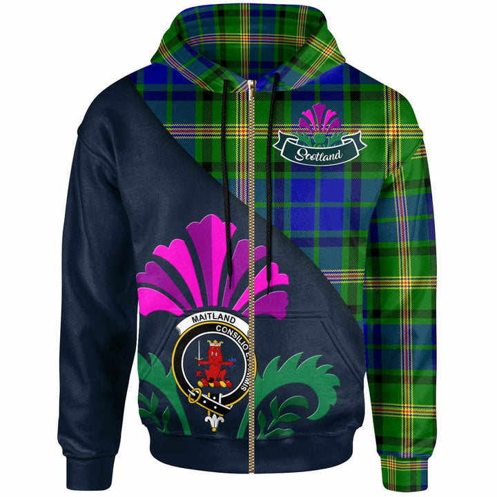 Scottish Maitland Clan Crest Tartan Hoodie - Scotland Thistle Style Zip-up Tartan Plaid