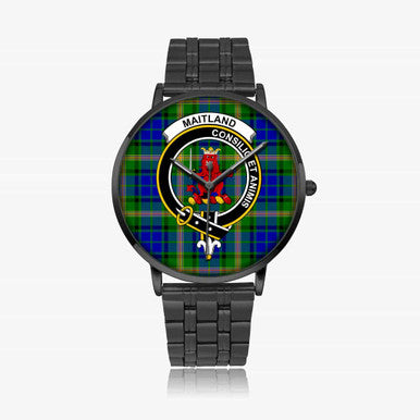 Scottish Maitland Clan Crest Tartan Instafamous Steel Quartz Watches Tartan Plaid Black 1