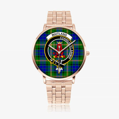 Scottish Maitland Clan Crest Tartan Instafamous Steel Quartz Watches Tartan Plaid Rose Gold 1
