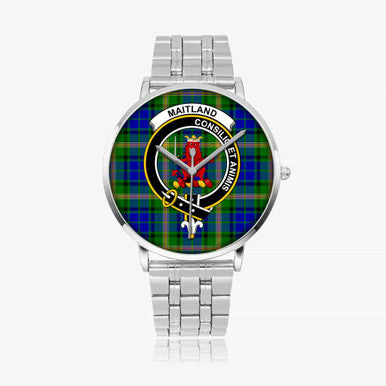 Scottish Maitland Clan Crest Tartan Instafamous Steel Quartz Watches Tartan Plaid Silver 1