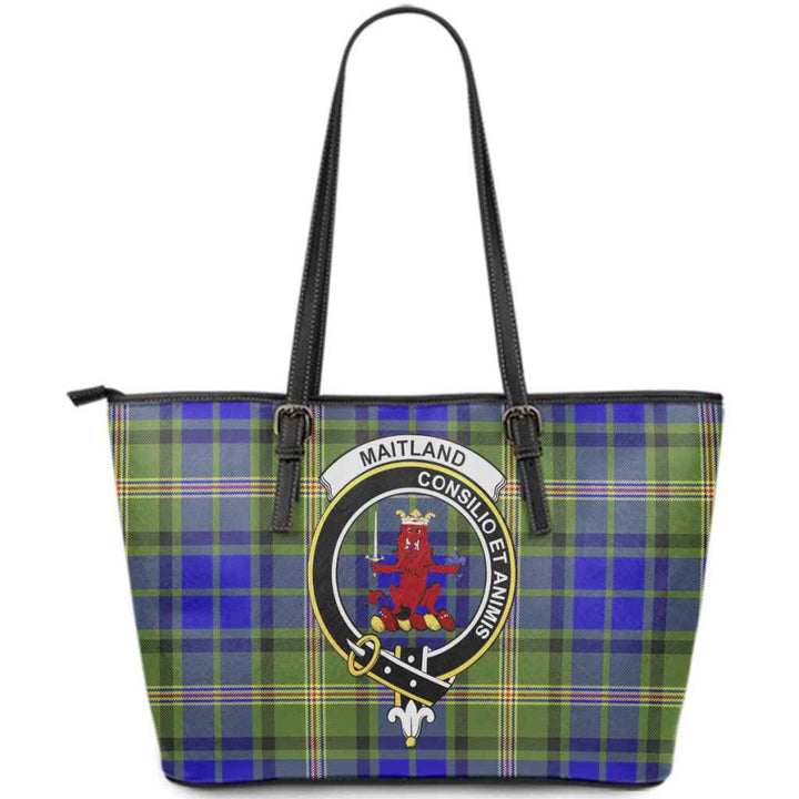 Scottish Maitland Clan Crest Tartan Leather Tote Tartan Plaid