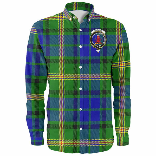 Scottish Maitland Clan Crest Tartan Long Sleeve Shirt Front Side Tartan Plaid