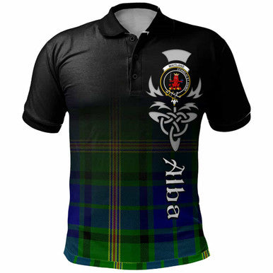 Scottish Maitland Clan Crest Tartan Polo Shirt - Alba Gu Brath Family Crest Celtic Inspired Front Side Tartan Plaid