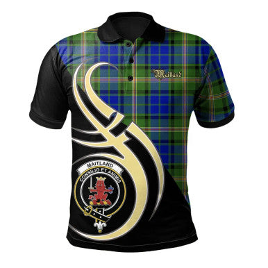 Scottish Maitland Clan Crest Tartan Polo Shirt Believe in Me Front Side Tartan Plaid