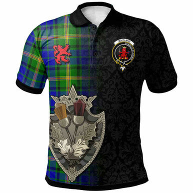 Scottish Maitland Clan Crest Tartan Polo Shirt - Half Thistle Flowers Celtic Design Front Side Tartan Plaid