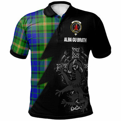 Scottish Maitland Clan Crest Tartan Polo Shirt - Lion Rampant Celtic Cross Flash Style Front Side Tartan Plaid