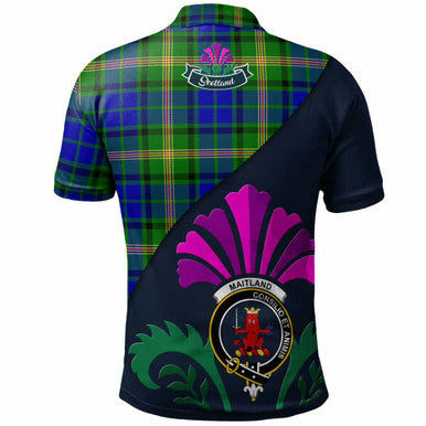 Scottish Maitland Clan Crest Tartan Polo Shirt - Scotland Thistle Style Back Side Tartan Plaid