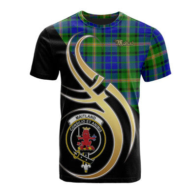 Scottish Maitland Clan Crest Tartan T-Shirt Believe in Me Front Side Tartan Plaid