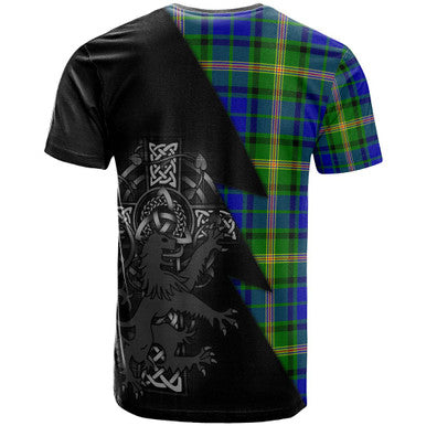 Scottish Maitland Clan Crest Tartan T-Shirt - Lion Rampant Celtic Cross Flash Style Back Side Tartan Plaid