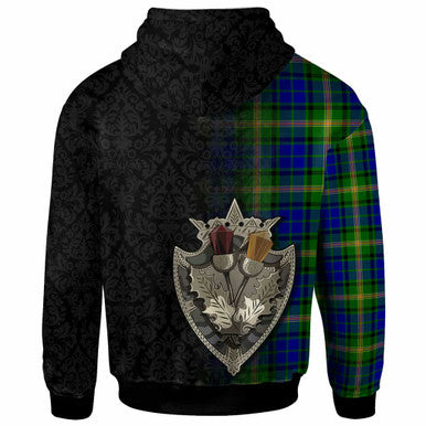 Scottish Maitland Clan Tartan Hoodie - Half Thistle Flowers Celtic Design Back Side Tartan Plaid