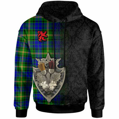 Scottish Maitland Clan Tartan Hoodie - Half Thistle Flowers Celtic Design Front Side Tartan Plaid