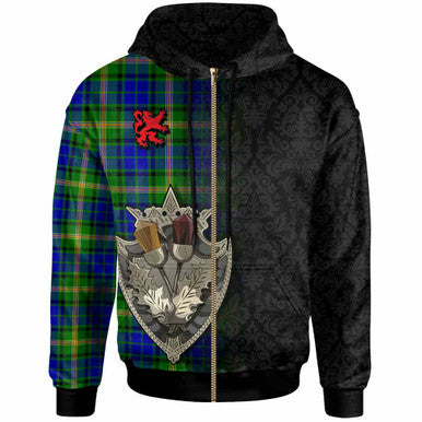 Scottish Maitland Clan Tartan Hoodie - Half Thistle Flowers Celtic Design Zip-up Tartan Plaid
