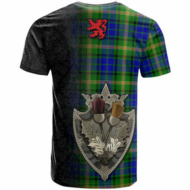 Scottish Maitland Clan Tartan T-Shirt - Half Thistle Flowers Celtic Design Back Side Tartan Plaid