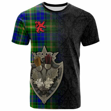 Scottish Maitland Clan Tartan T-Shirt - Half Thistle Flowers Celtic Design Front Side Tartan Plaid