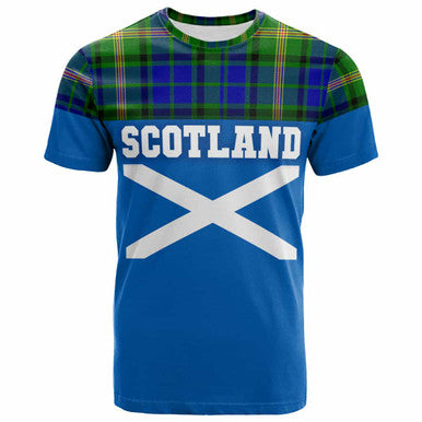 Scottish Maitland Clan Tartan T-Shirt - Lion Rampant of Scotland With Flag Front Side Tartan Plaid