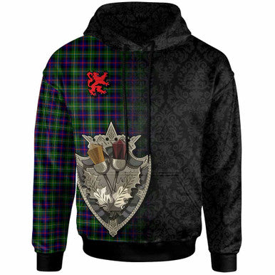 Scottish Malcolm Modern Clan Tartan Hoodie - Half Thistle Flowers Celtic Design Front Side Tartan Plaid