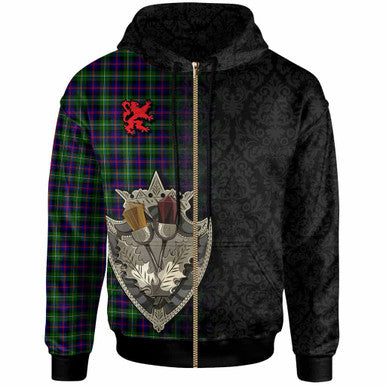 Scottish Malcolm Modern Clan Tartan Hoodie - Half Thistle Flowers Celtic Design Zip-up Tartan Plaid