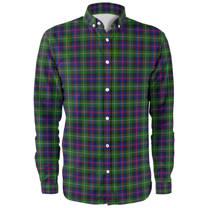 Scottish Malcolm Modern Clan Tartan Long Sleeve Shirt Front Side Tartan Plaid
