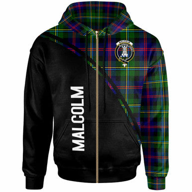 Scottish Malcolm (or MacCallum) Clan Crest Tartan Curve Hoodie Zip-up Tartan Plaid