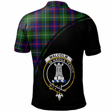 Scottish Malcolm (or MacCallum) Clan Crest Tartan Curve Polo Shirt Back Side Tartan Plaid