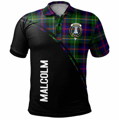 Scottish Malcolm (or MacCallum) Clan Crest Tartan Curve Polo Shirt Front Side Tartan Plaid