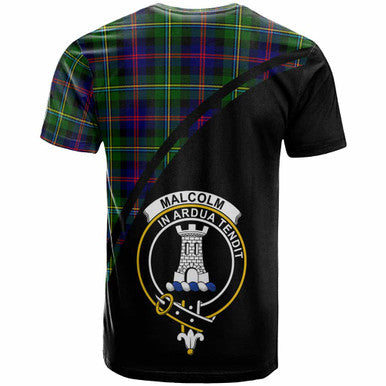 Scottish Malcolm (or MacCallum) Clan Crest Tartan Curve T-Shirt Back Side Tartan Plaid