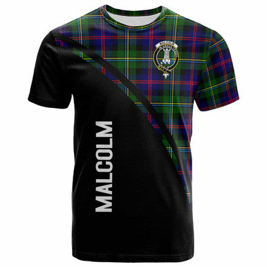 Scottish Malcolm (or MacCallum) Clan Crest Tartan Curve T-Shirt Front Side Tartan Plaid