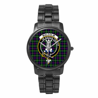 Scottish Malcolm (or MacCallum) Clan Crest Tartan Folding Clasp Steel Quartz Watches Tartan Plaid Black 1