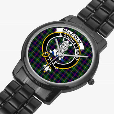 Scottish Malcolm (or MacCallum) Clan Crest Tartan Folding Clasp Steel Quartz Watches Tartan Plaid Black 2
