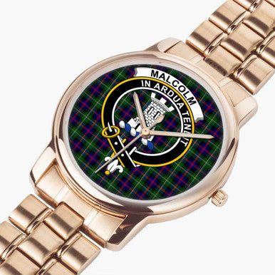 Scottish Malcolm (or MacCallum) Clan Crest Tartan Folding Clasp Steel Quartz Watches Tartan Plaid Rose Gold 2