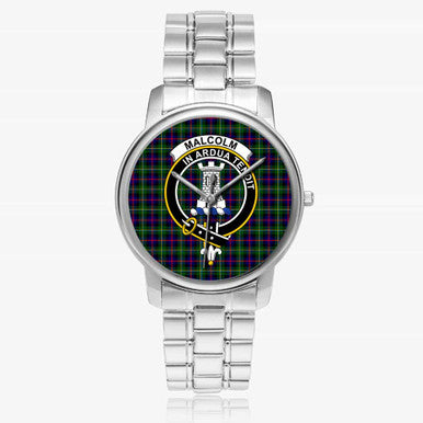 Scottish Malcolm (or MacCallum) Clan Crest Tartan Folding Clasp Steel Quartz Watches Tartan Plaid Silver 1