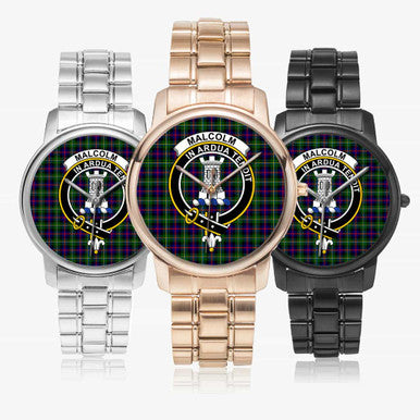 Scottish Malcolm (or MacCallum) Clan Crest Tartan Folding Clasp Steel Quartz Watches Tartan Plaid All