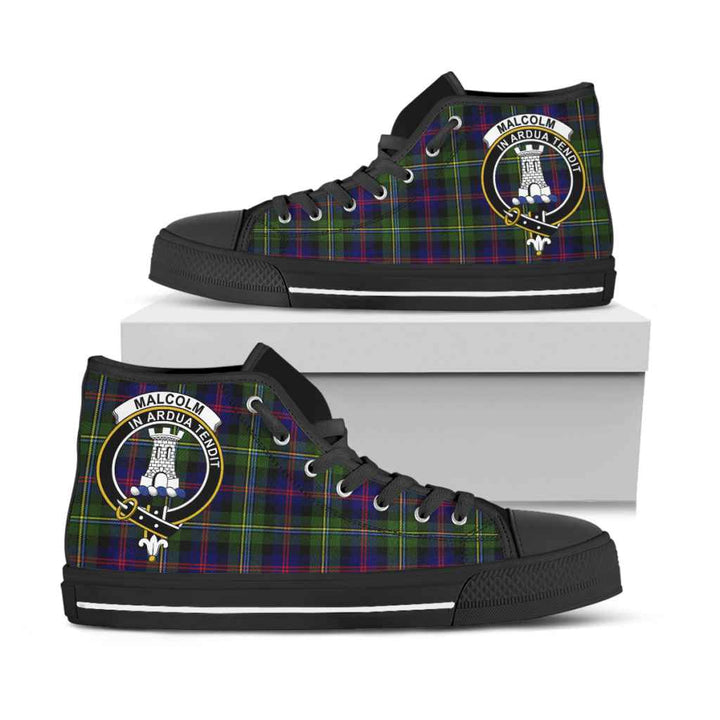 Scottish Malcolm (or MacCallum) Clan Crest Tartan High Top Shoes Black Sole Tartan Plaid