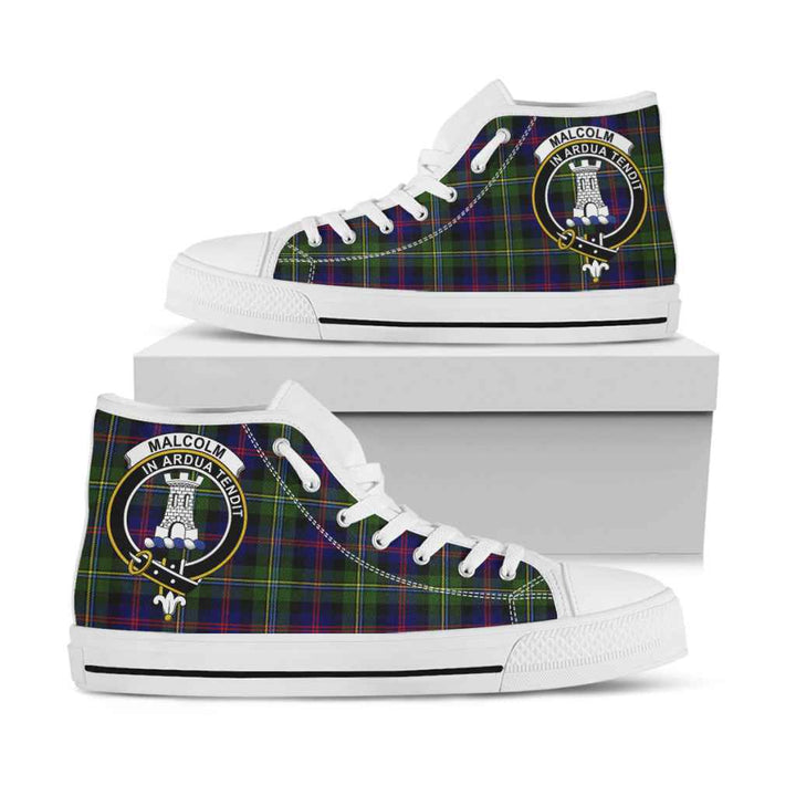 Scottish Malcolm (or MacCallum) Clan Crest Tartan High Top Shoes White Sole Tartan Plaid