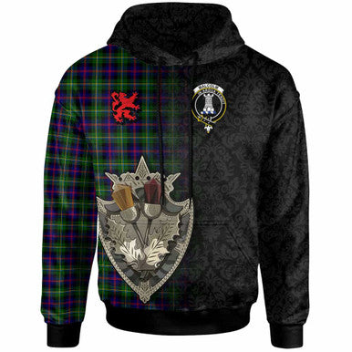 Scottish Malcolm (or MacCallum) Clan Crest Tartan Hoodie - Half Thistle Flowers Celtic Design Front Side Tartan Plaid