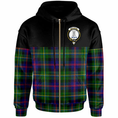 Scottish Malcolm (or MacCallum) Clan Crest Tartan Hoodie - Horizontal Style Zip-up Tartan Plaid