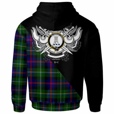 Scottish Malcolm (or MacCallum) Clan Crest Tartan Hoodie - Military Logo Back Side Tartan Plaid