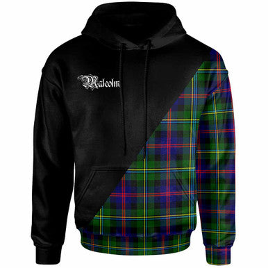 Scottish Malcolm (or MacCallum) Clan Crest Tartan Hoodie - Military Logo Front Side Tartan Plaid