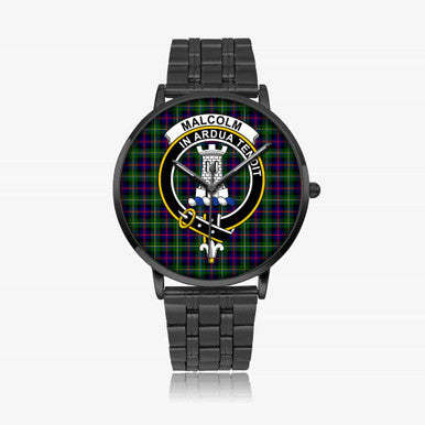 Scottish Malcolm (or MacCallum) Clan Crest Tartan Instafamous Steel Quartz Watches Tartan Plaid Black 1