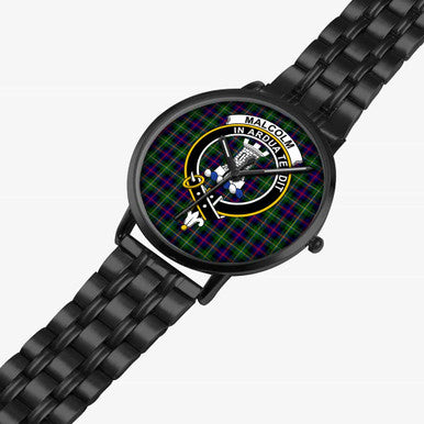 Scottish Malcolm (or MacCallum) Clan Crest Tartan Instafamous Steel Quartz Watches Tartan Plaid Black 2