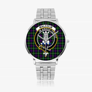 Scottish Malcolm (or MacCallum) Clan Crest Tartan Instafamous Steel Quartz Watches Tartan Plaid Silver 1
