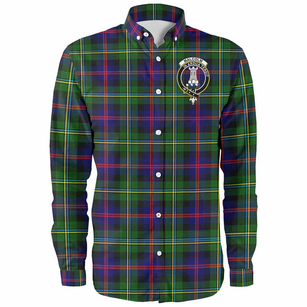 Scottish Malcolm (or MacCallum) Clan Crest Tartan Long Sleeve Shirt Front Side Tartan Plaid