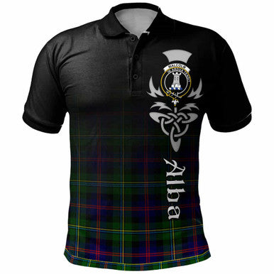 Scottish Malcolm (or MacCallum) Clan Crest Tartan Polo Shirt - Alba Gu Brath Family Crest Celtic Inspired Front Side Tartan Plaid