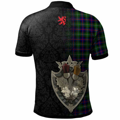 Scottish Malcolm (or MacCallum) Clan Crest Tartan Polo Shirt - Half Thistle Flowers Celtic Design Back Side Tartan Plaid